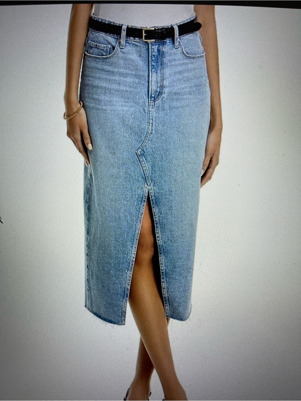 NWT Paige Meadow Raw Hem Front Slit Denim Midi Skirt Size 31
